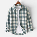 Nisyros | Men's Long Sleeve Checked Flannel Shirt - Casual Button-Down Plaid Shirt Green