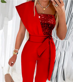 Women’s Modern Jumpsuit – Golden Ratio Tailoring, Architectural Flow & Gilded Modernity red