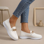 Damaris | Chic Chain-Embellished Slip-On Loafers – Effortless Everyday Elegance White