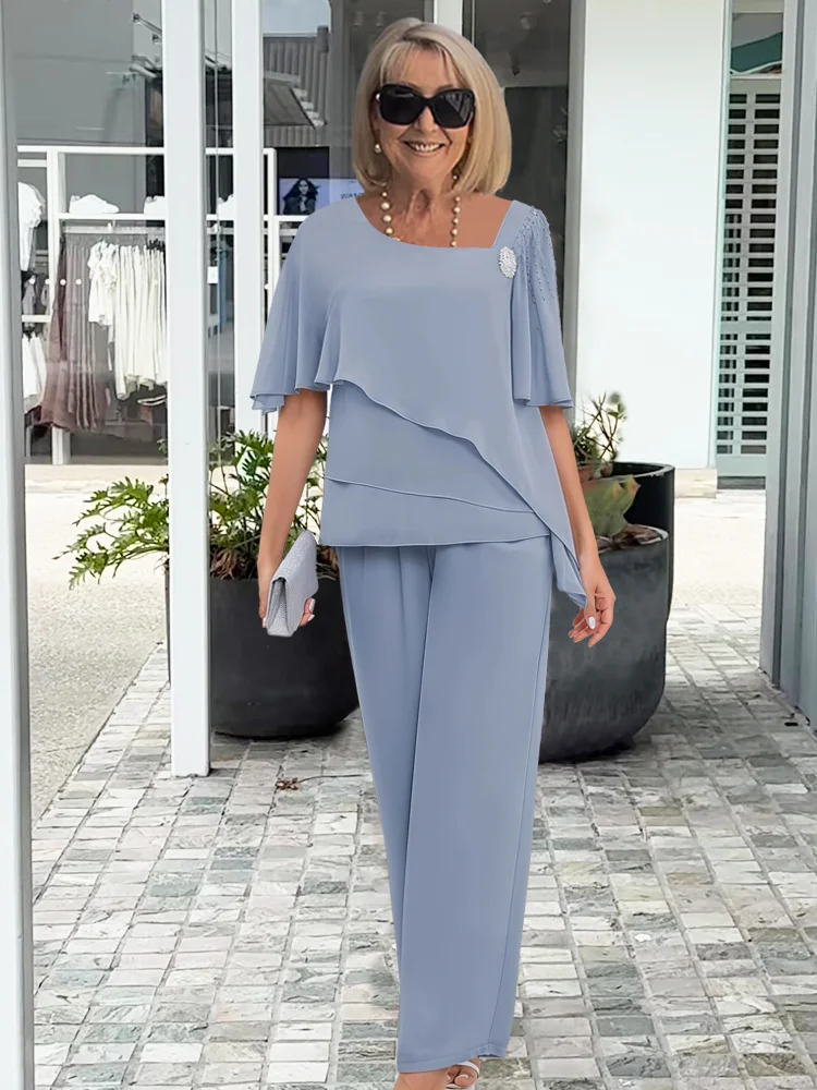 Aura | Women's Elegant Two-Piece Set – Co-ord Loungewear & Tailored Minimalist Trouser Suit Light Blue