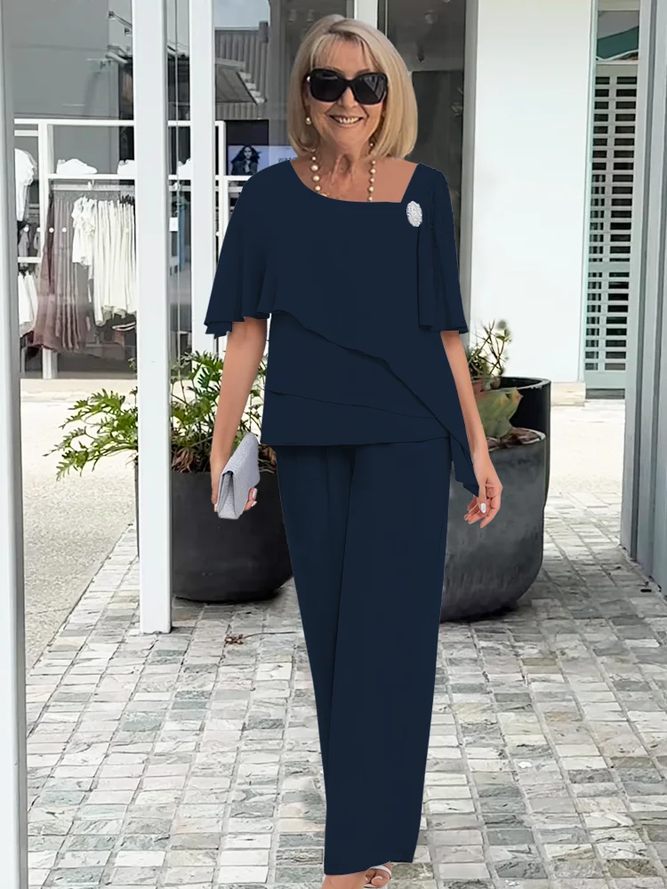 Aura | Women's Elegant Two-Piece Set – Co-ord Loungewear & Tailored Minimalist Trouser Suit Navy Blue