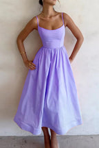 Amore | Classic Sweetheart Neckline Midi Dress – Timeless Summer Romance Purple