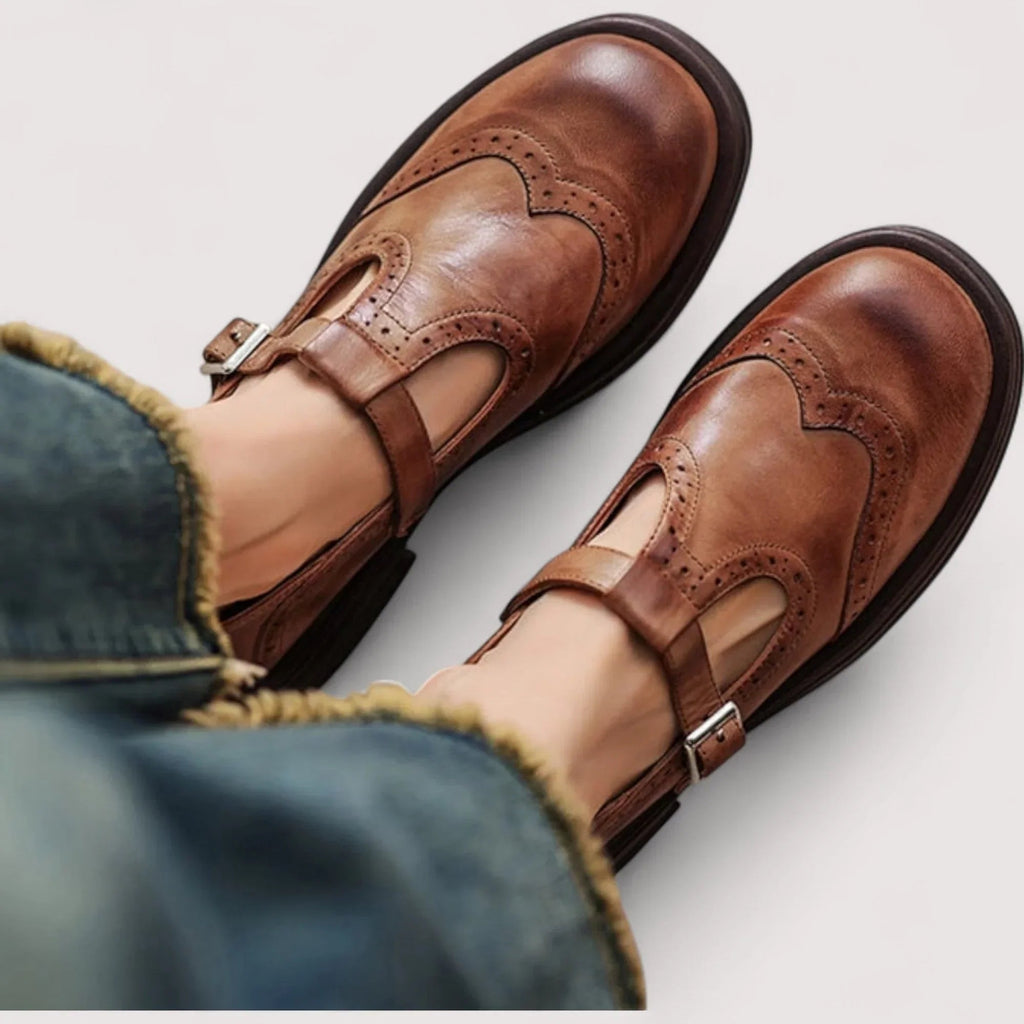 Women’s Mary Jane Shoes – Anatomical Precision Fit & Architectural Strap Detail Brown