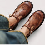 Women’s Mary Jane Shoes – Anatomical Precision Fit & Architectural Strap Detail Brown