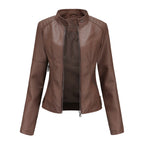 Solis | Women's Jacket | Stand Collar Zipper Pockets Brown