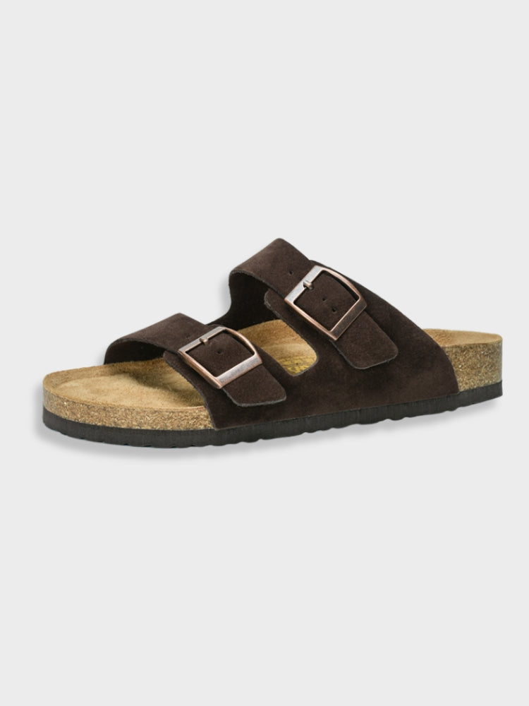 Comfortable Arizona sandals made of synthetic leather with a robust sole brown