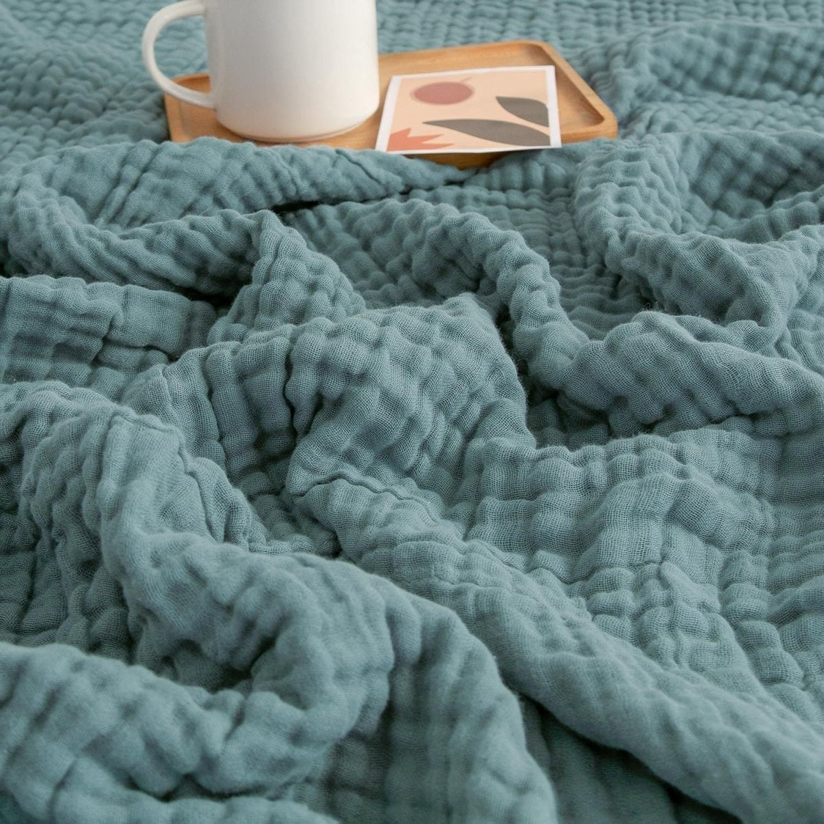 Cooling cotton blanket – airy summer blanket Blue