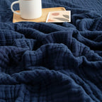Cooling cotton blanket – airy summer blanket Dark blue