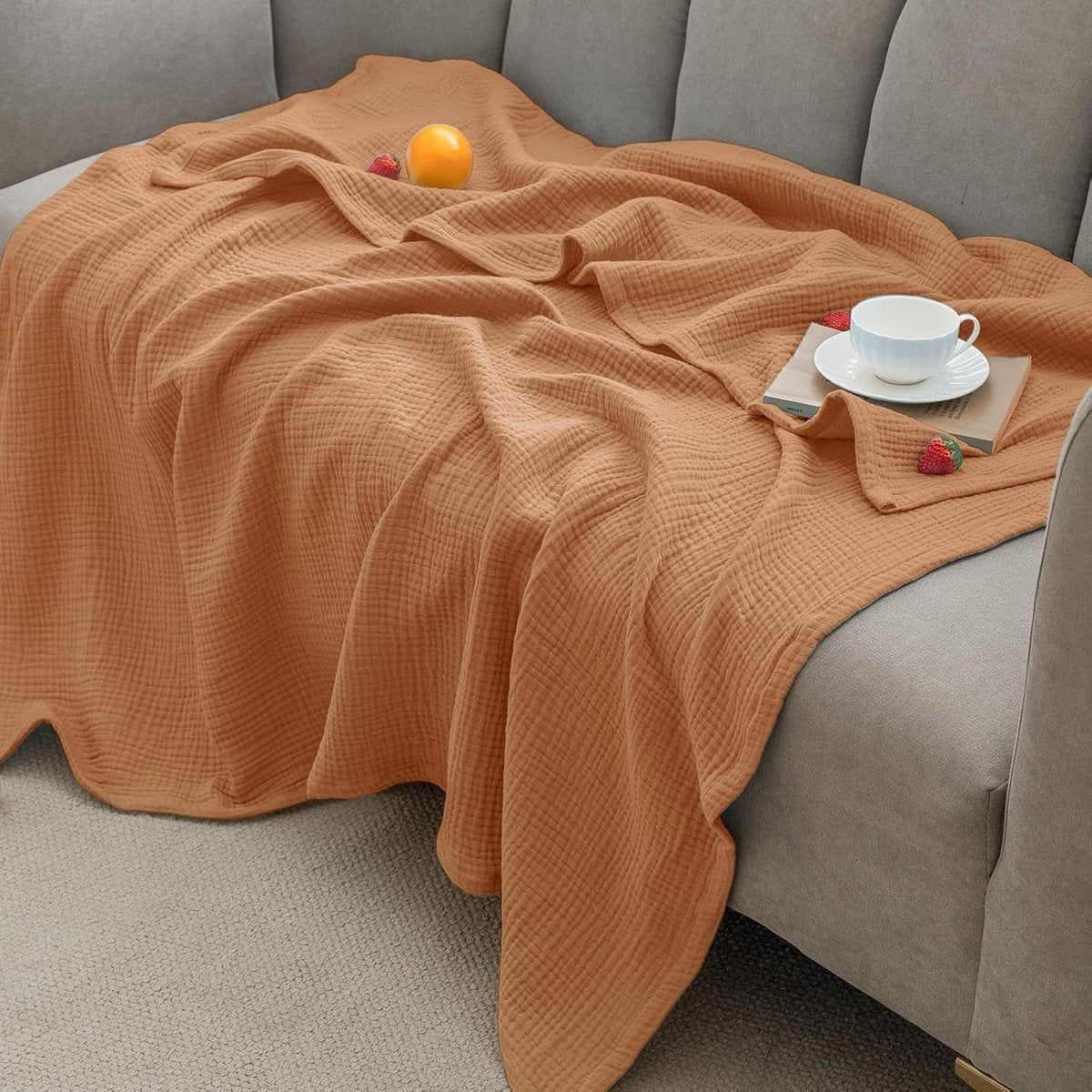 Cooling cotton blanket – airy summer blanket Orange