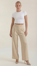 Women's Pleated High-Rise Wide-Leg Pants – Tailored Front & Flowy Crepe Fabric Beige