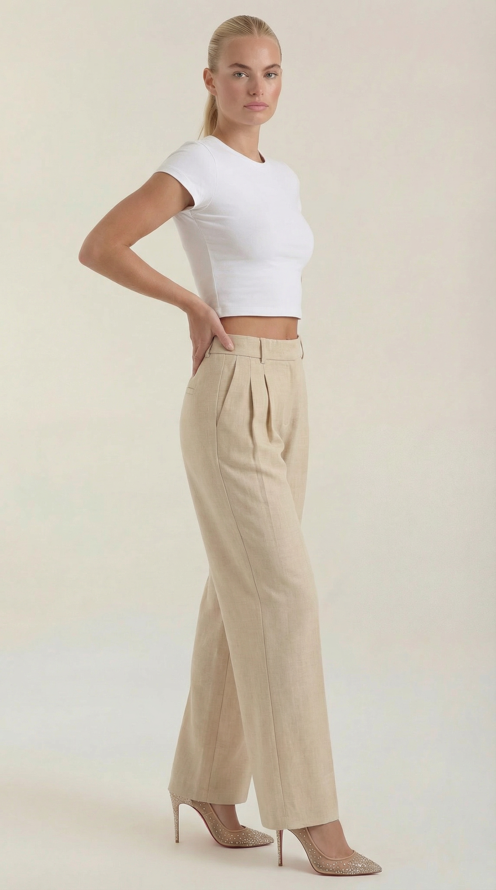 Women's Pleated High-Rise Wide-Leg Pants – Tailored Front & Flowy Crepe Fabric