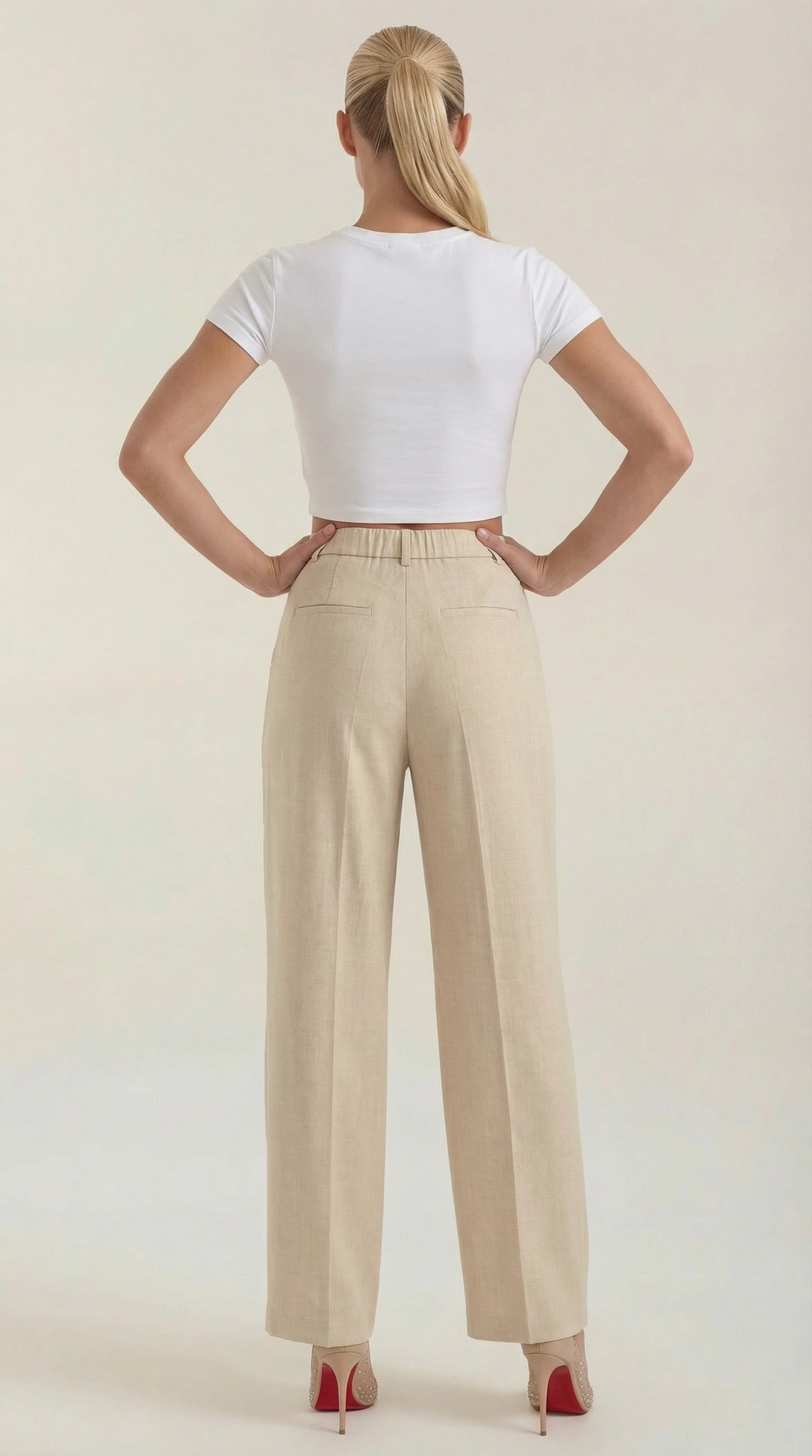 Women's Pleated High-Rise Wide-Leg Pants – Tailored Front & Flowy Crepe Fabric