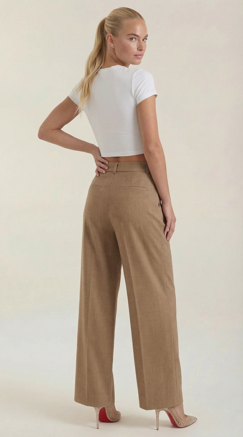 Women's Pleated High-Rise Wide-Leg Pants – Tailored Front & Flowy Crepe Fabric