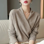 Luna | Women’s Crossed Wrap Sweater – Chic Ballet-Inspired Knit & Refined Slimming Waist Cafe