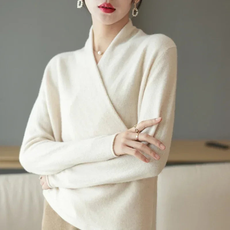 Luna | Women’s Crossed Wrap Sweater – Chic Ballet-Inspired Knit & Refined Slimming Waist