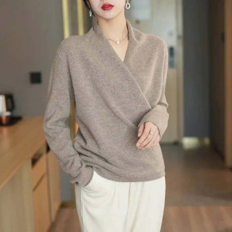 Luna | Women’s Crossed Wrap Sweater – Chic Ballet-Inspired Knit & Refined Slimming Waist