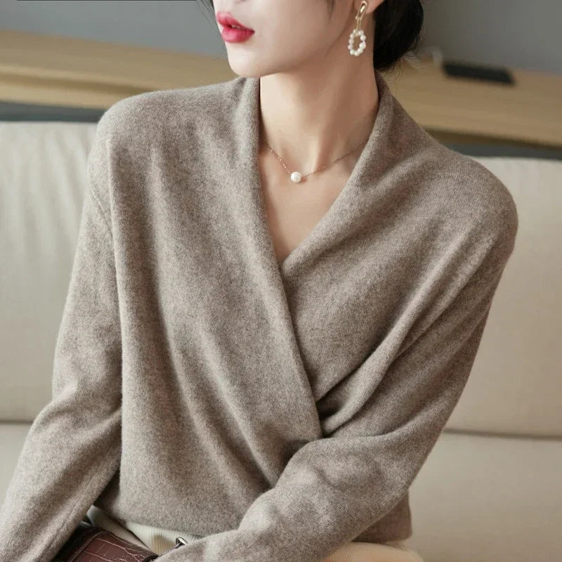 Luna | Women’s Crossed Wrap Sweater – Chic Ballet-Inspired Knit & Refined Slimming Waist