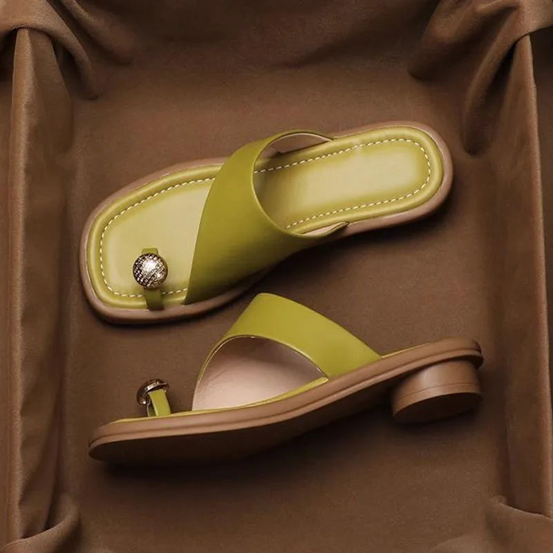 Daisy | Women's Faux Leather Sandals – Chic Artisan Craft & Refined Slimming Silhouette Green