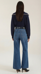 Women's Studded V-Neck Collar Sweater – Edgy Embellished Detail & Soft Knit