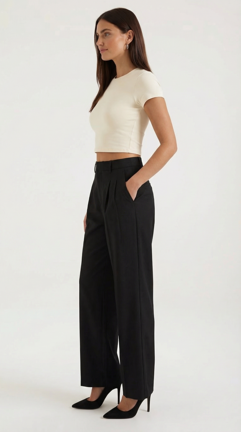 Women's Pleated Straight-Cut Trousers – High-Rise Tailored Fit & Classic Style