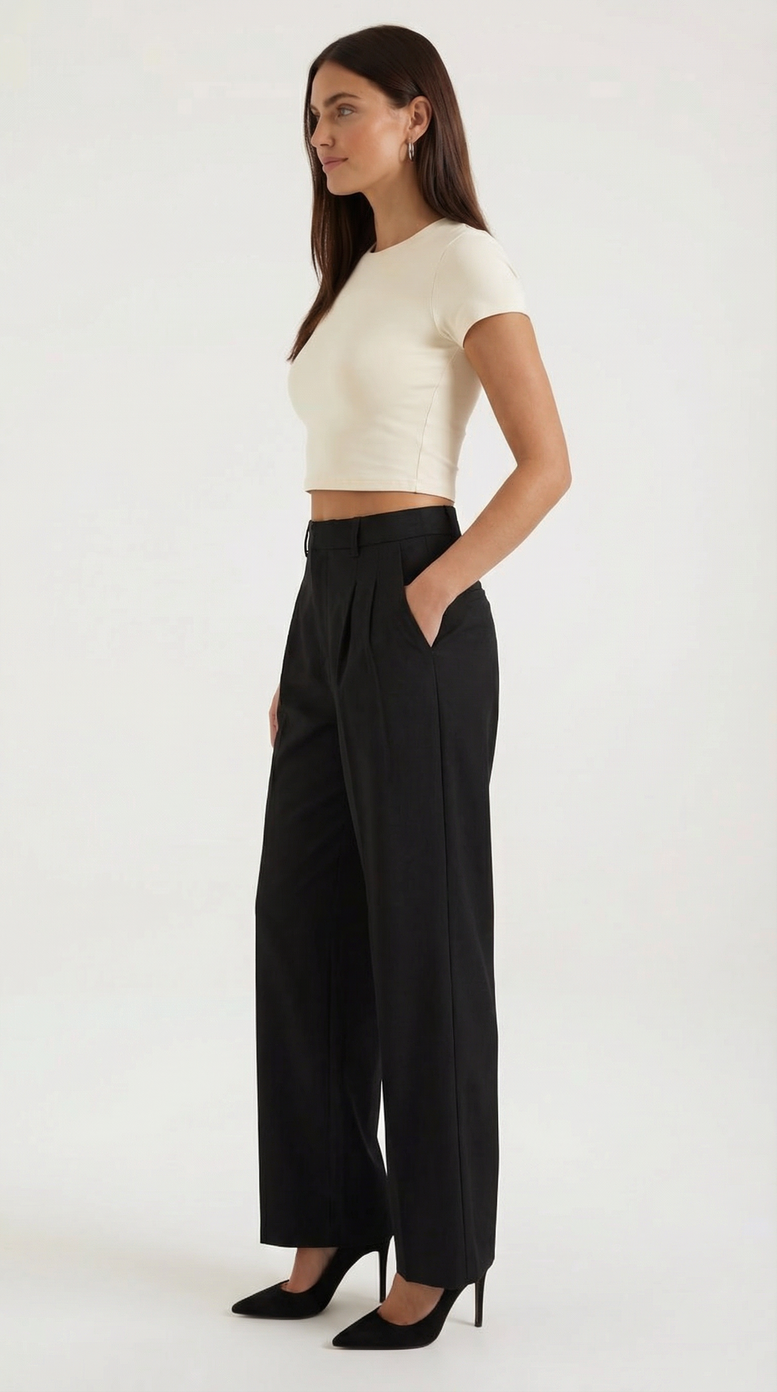 Women's Pleated Straight-Cut Trousers – High-Rise Tailored Fit & Classic Style