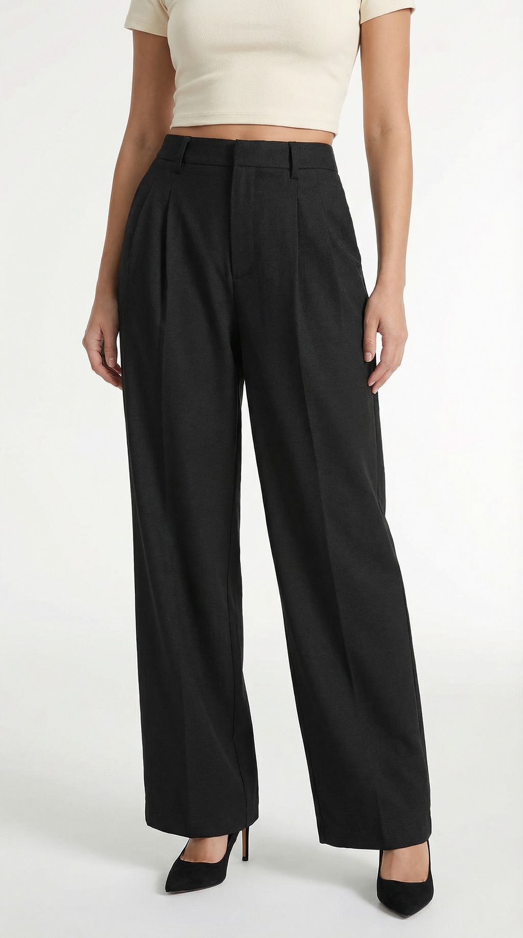Women's Pleated Straight-Cut Trousers – High-Rise Tailored Fit & Classic Style