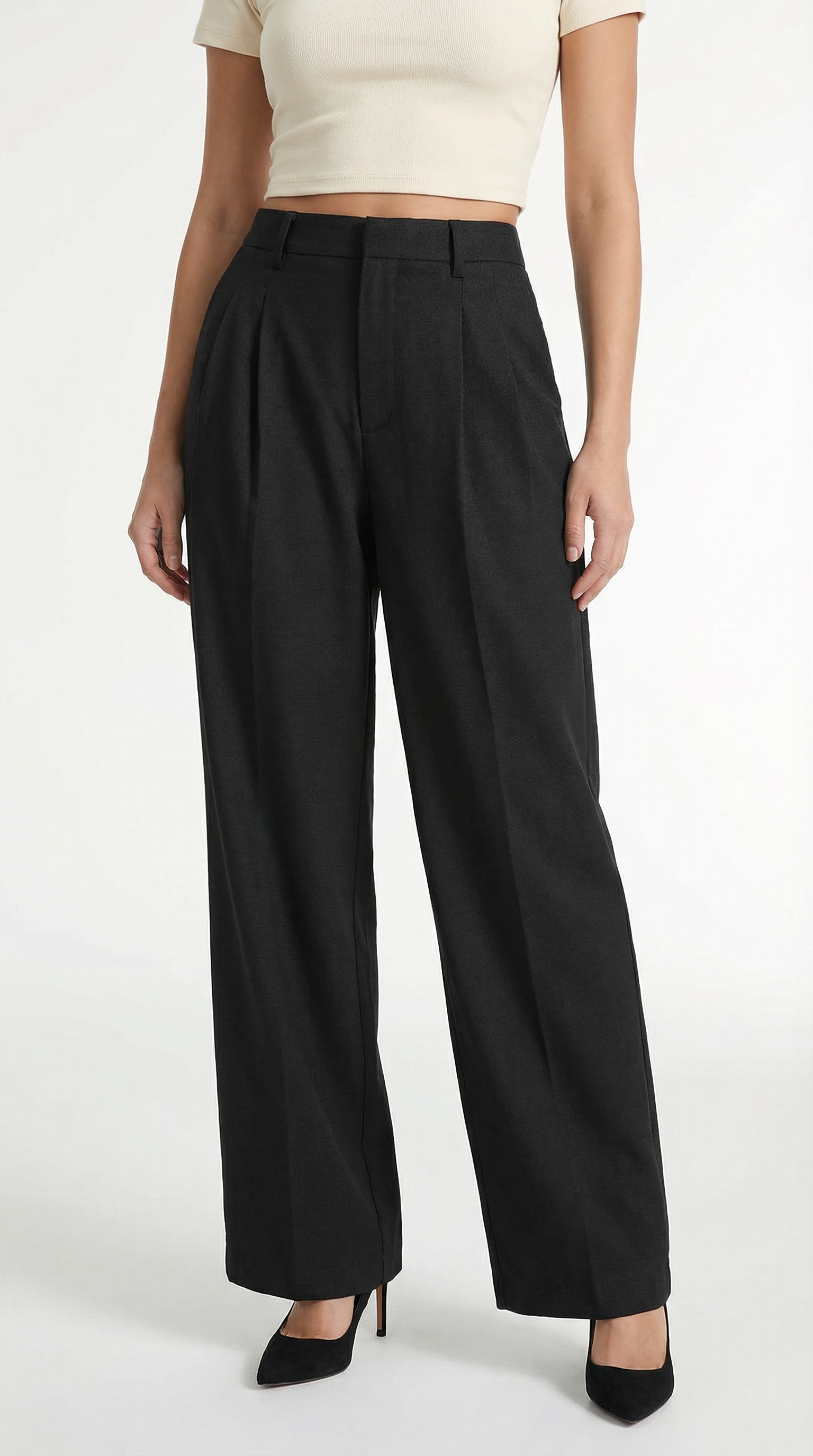 Women's Pleated Straight-Cut Trousers – High-Rise Tailored Fit & Classic Style