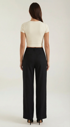 Women's Pleated Straight-Cut Trousers – High-Rise Tailored Fit & Classic Style