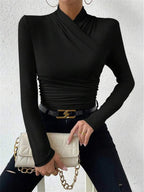 Lyra | Draped Crossover Long Sleeve Top – Chic Artisan Grace & Refined Slimming Silhouette Black