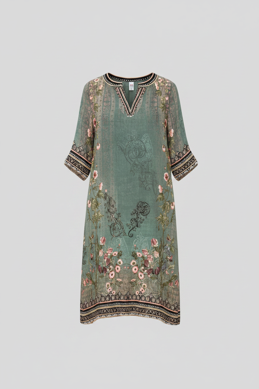 Women's Short Sleeve V-Neck Floral Summer Dress | Midi