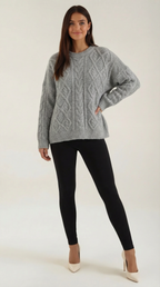 Women's Chunky Knit Sweater – Oversized Relaxed Fit & Soft Winter Layer Light Gray One size