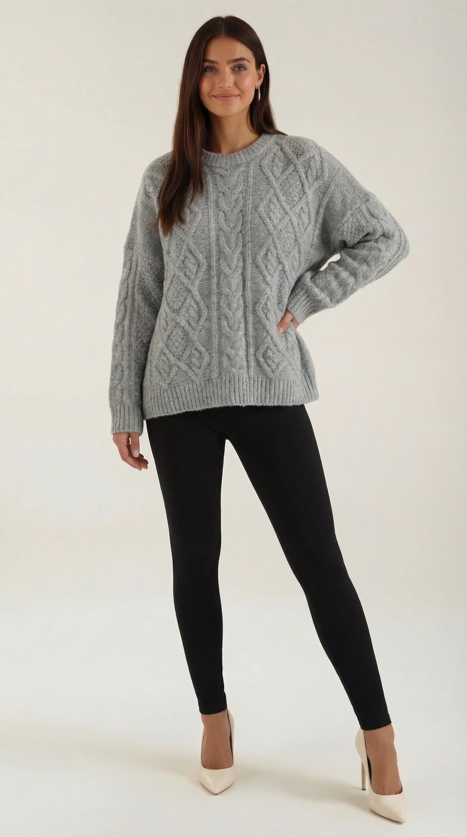 Women's Chunky Knit Sweater – Oversized Relaxed Fit & Soft Winter Layer Light Gray One size