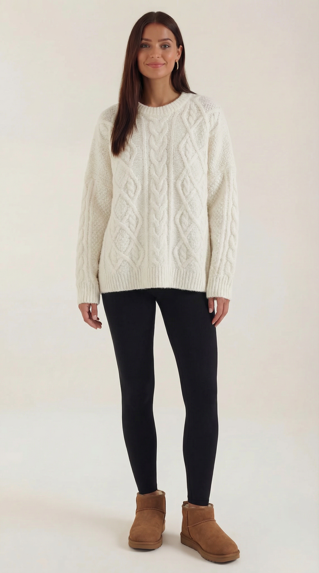 Women's Chunky Knit Sweater – Oversized Relaxed Fit & Soft Winter Layer White One size