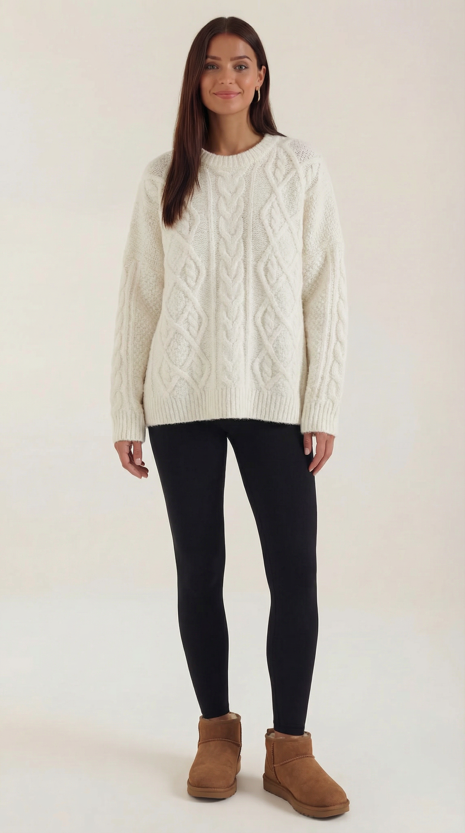 Women's Chunky Knit Sweater – Oversized Relaxed Fit & Soft Winter Layer White One size