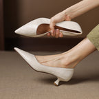 Elar | Genuine Leather Heels – Luxury Designer Block Pumps & Slimming Classic Mule Footwear White