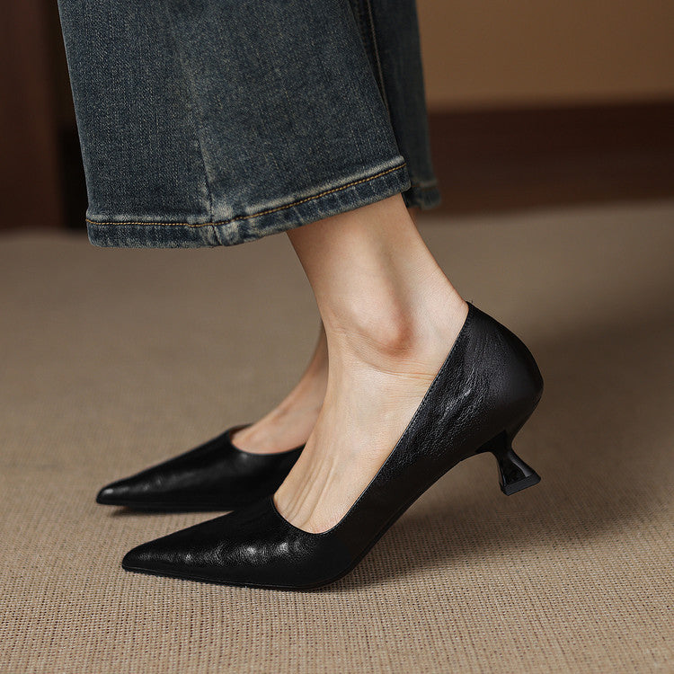 Elar | Genuine Leather Heels – Luxury Designer Block Pumps & Slimming Classic Mule Footwear Black