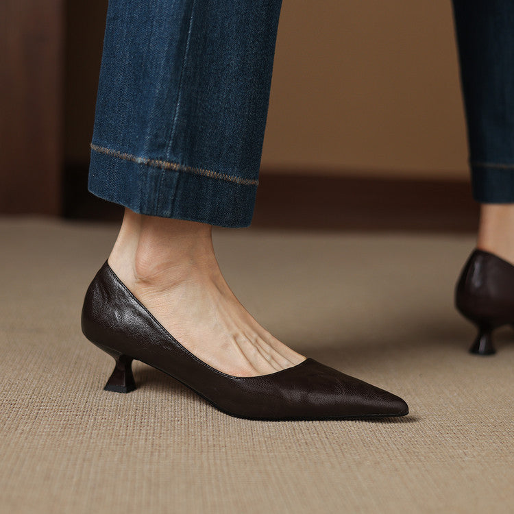 Elar | Genuine Leather Heels – Luxury Designer Block Pumps & Slimming Classic Mule Footwear Brown