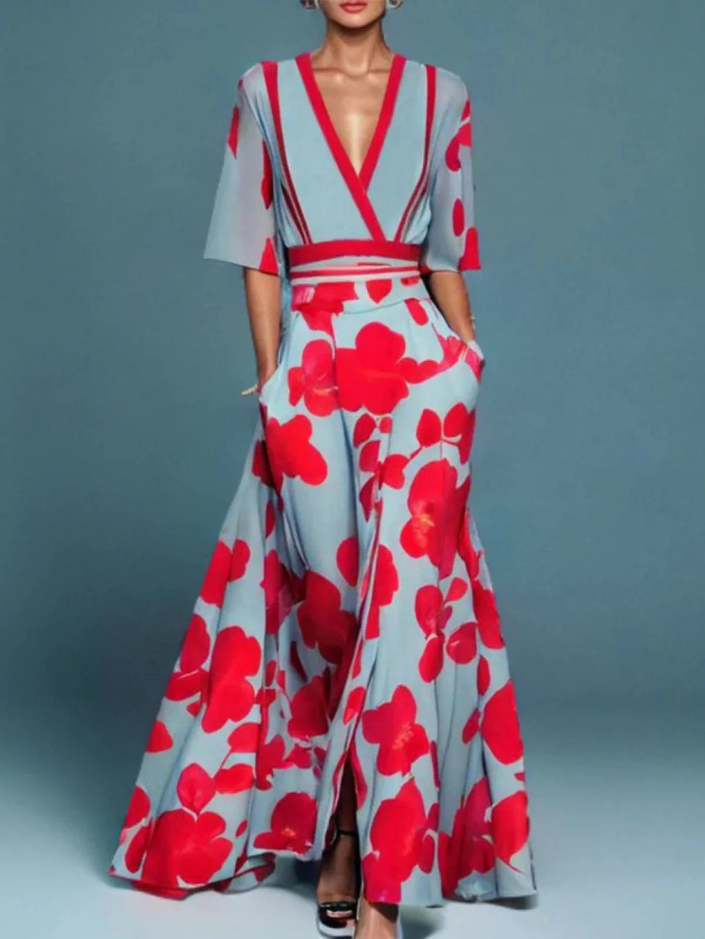 Vienne | Elegant Dresses for Women - V-Neck & Defined Waist Blue