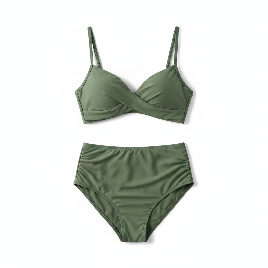 Elegant Two-Piece Bikini Set with Wrap-Front Bust and High-Waist Silhouette
