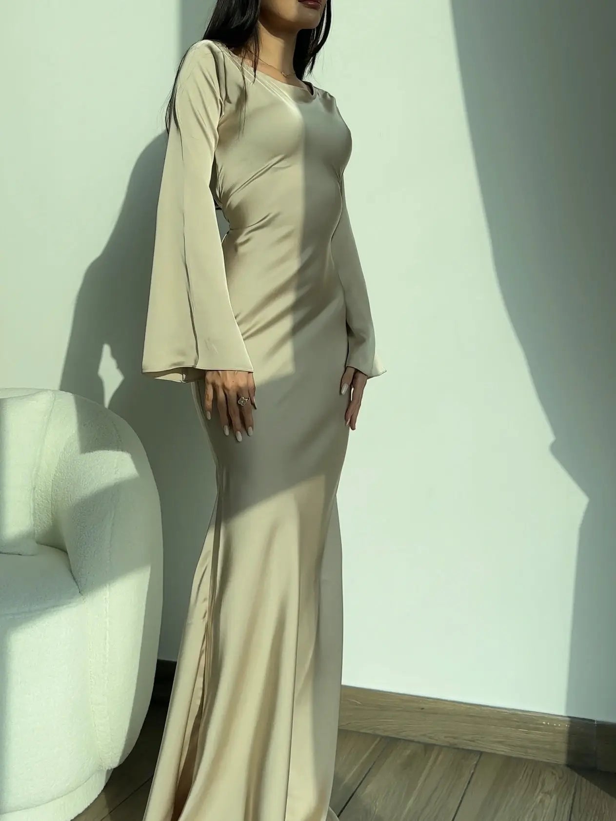 Dolce | Elegant Wedding Guest Long Sleeve Maxi Dress – Chic Artisan Grace & Refined Slimming Silhouette