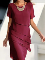 Panora | Elegant Women's Dress - Slimming Effect & Ruffle Drape Red