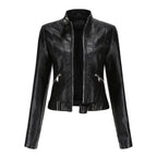 Elegant leather jacket for women made of high-quality genuine leather for stylish leisure and evening wear. black