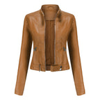 Elegant leather jacket for women made of high-quality genuine leather for stylish leisure and evening wear. light brown