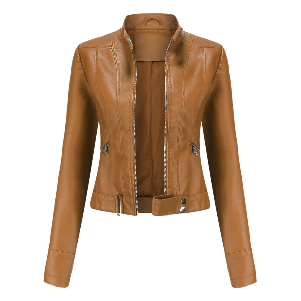 Elegant leather jacket for women made of high-quality genuine leather for stylish leisure and evening wear. light brown