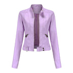 Elegant leather jacket for women made of high-quality genuine leather for stylish leisure and evening wear. violet