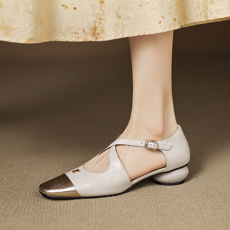 Elene | Genuine Leather Mary-Jane Flats – Luxury Designer Ballet Flat & Tailored Comfort White