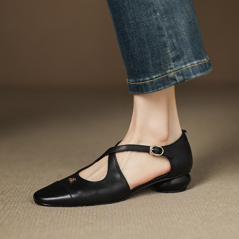 Elene | Genuine Leather Mary-Jane Flats – Luxury Designer Ballet Flat & Tailored Comfort Black
