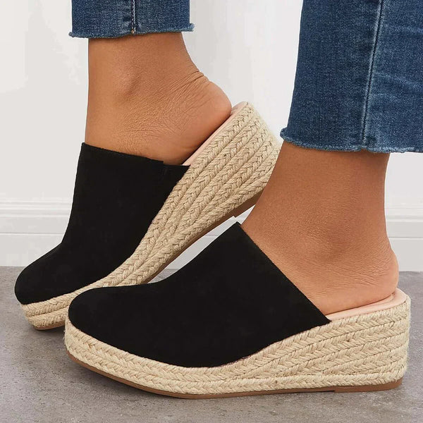Lumi | Women’s Espadrille Wedge Mules – Sleek Closed-Toe Design & Elevated Architectural Heel Black