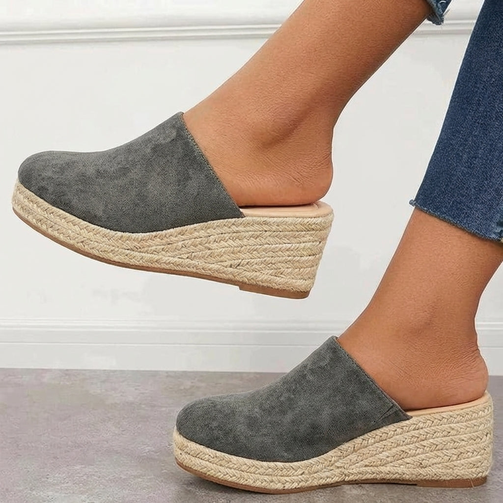 Estepona | Elevated Espadrille Wedge Mules with Sleek Closed Toe Design Grey