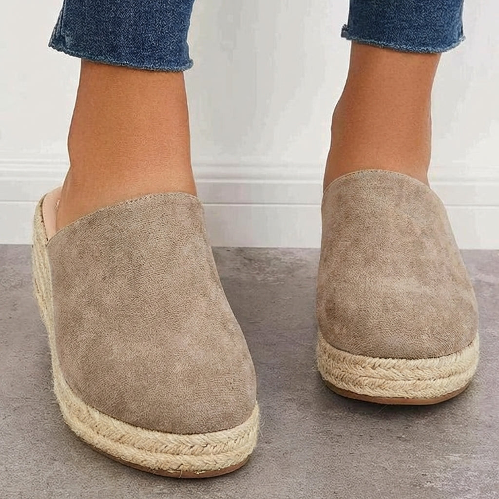 Lumi | Women’s Espadrille Wedge Mules – Sleek Closed-Toe Design & Elevated Architectural Heel Brown